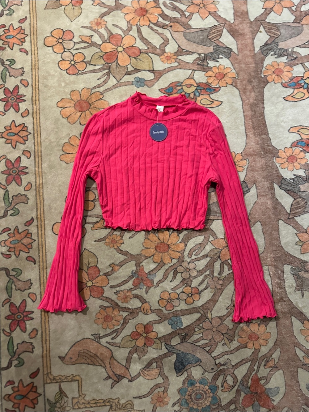 Seamless Pink Ribbed Long-Sleeve Crop Top - Women
